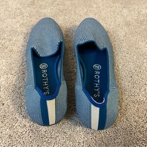 Rothy's Blue and White Knit Slip-Ons